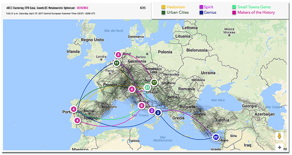 EUHeritageTOUR map processing during an optimisation hybrid plot with metaheuristics algorithms and human experts' insights